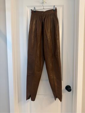 Jean Claude Jitrois Brown Leather Pleated Pants